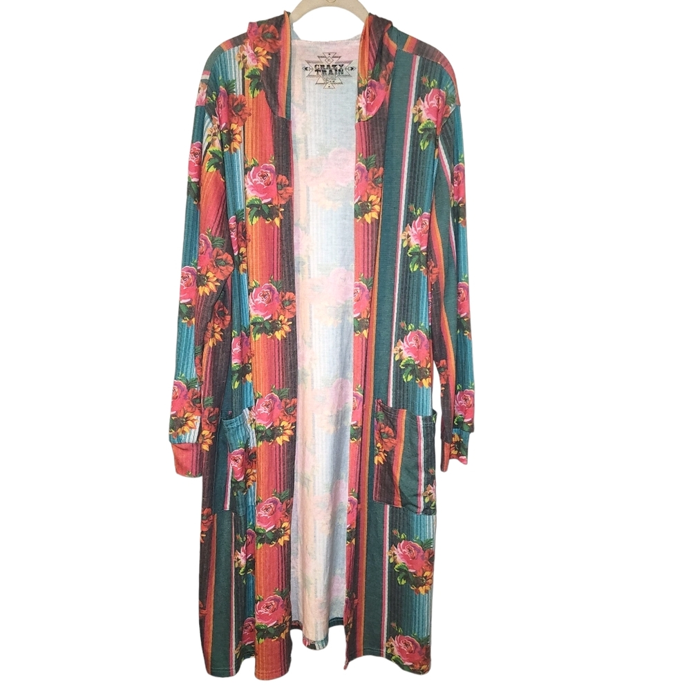 Crazy Train Rose Print Hooded Duster